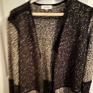 Calvin Klein Black and Cream Speckled Panel Knit Sweater